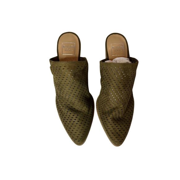 NWOT Kaari Blue Size 7.5 Vacation Pointed Toe Suede Block Heel Sandal Nude Green - Picture 4 of 12